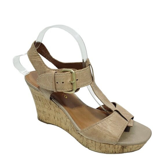 Franco Sarto Womens Beige Leather Cork Wedge Sandals 9.5 M Chestnut Brown/Tan - Picture 11 of 11